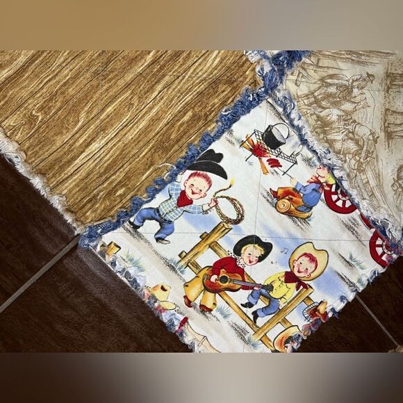 Cowboy western bandanna denim throw blanket - Picture 5 of 8